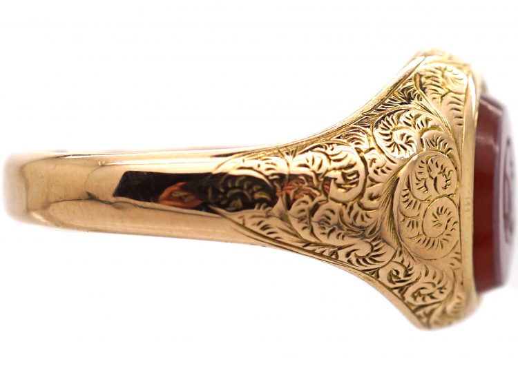 Victorian 15ct Gold & Carnelian Signet Ring with Initial D
