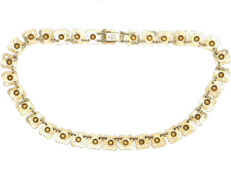 Mid 20th Century Gilded Silver & Black & White Enamel Necklace by Willy Winnaes for David Andersen