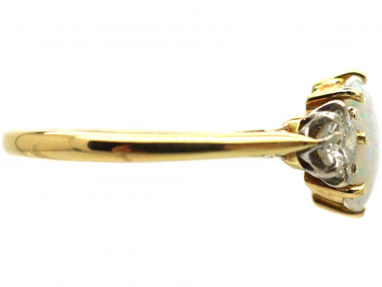 Early 20th Century 18ct Gold & Platinum, Three Stone Opal & Diamond Ring