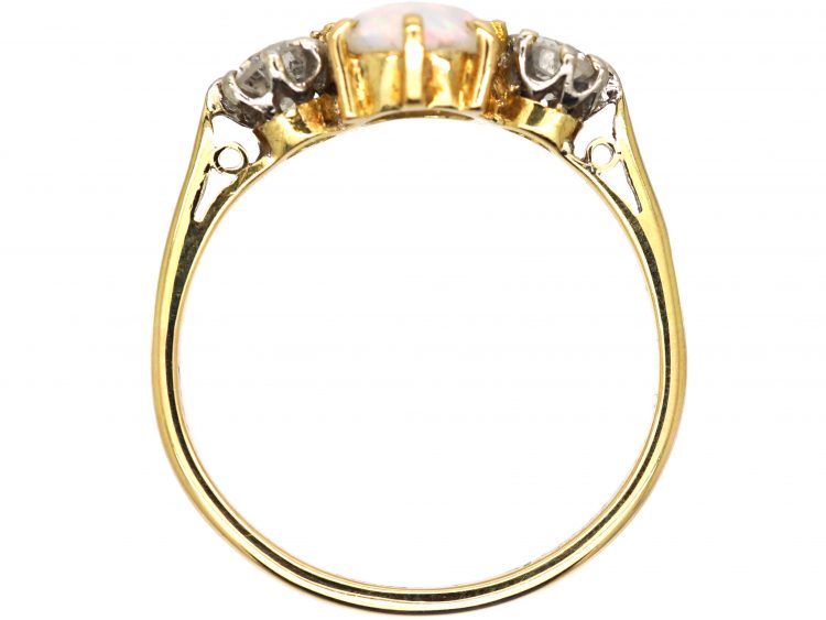 Early 20th Century 18ct Gold & Platinum, Three Stone Opal & Diamond Ring
