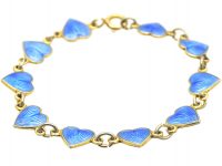 Mid 20th Century Norwegian Silver & Blue Enamel Hearts Bracelet
