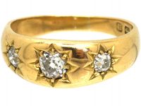 Victorian 18ct Gold, Three Stone Diamond Gypsy Ring