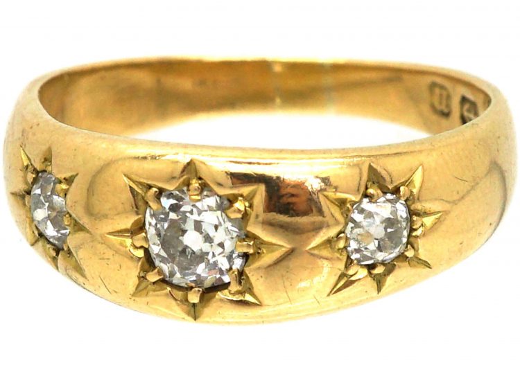 Victorian 18ct Gold, Three Stone Diamond Gypsy Ring