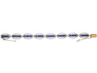 French Art Deco 18ct White Gold & Platinum, Diamond & Unheated Sapphire Elliptical Design Bracelet by Edouard Caen