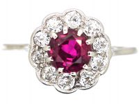 Edwardian Platinum, Ruby & Diamond Cluster Ring