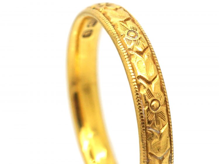 Edwardian 22ct Gold Wedding Ring with Flower Detail