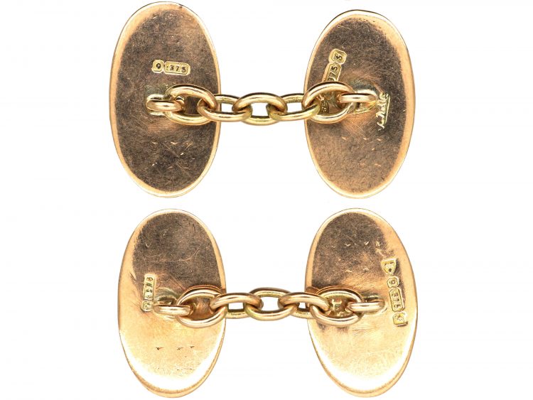 Edwardian 9ct Gold Cufflinks with Engraved Fern Leaf Detail