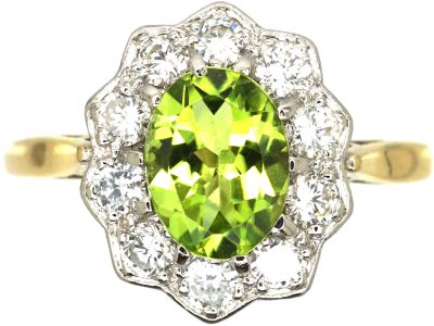 18ct Gold, Peridot & Diamond Cluster Ring