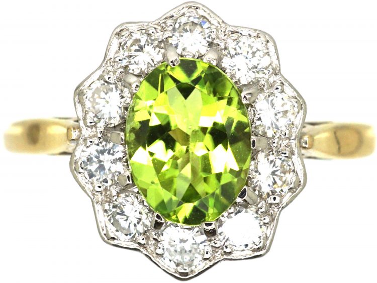 18ct Gold, Peridot & Diamond Cluster Ring