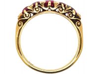 Victorian 18ct Gold, Five Stone Ruby Ring with Diamond Points