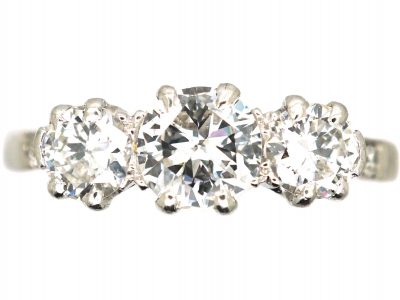 Art Deco Platinum, Three Stone Diamond Ring by Deakin & Francis