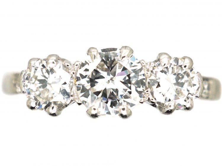 Art Deco Platinum, Three Stone Diamond Ring by Deakin & Francis