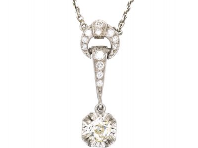 Art Deco Platinum & Diamond Pendant on Platinum Chain