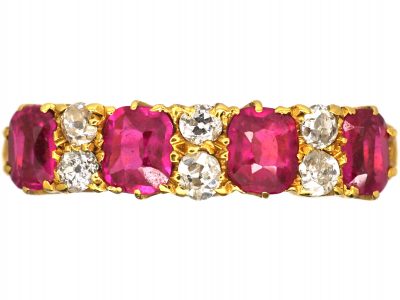 Edwardian 18ct Gold, Four Stone Ruby & Diamond Ring