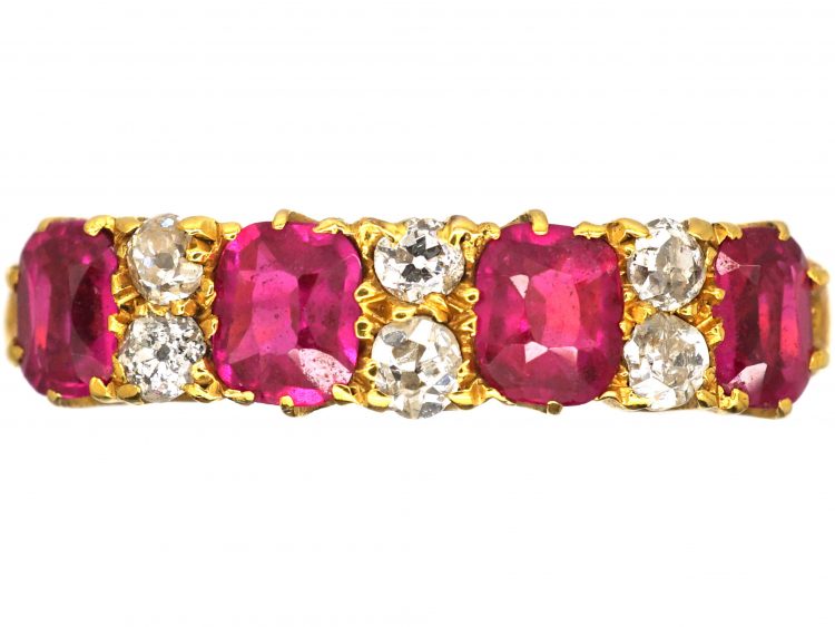 Edwardian 18ct Gold, Four Stone Ruby & Diamond Ring
