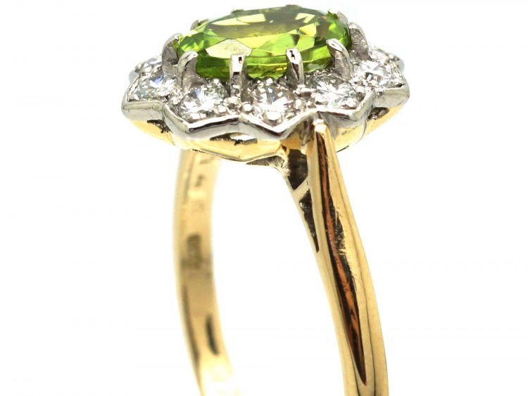 18ct Gold, Peridot & Diamond Cluster Ring