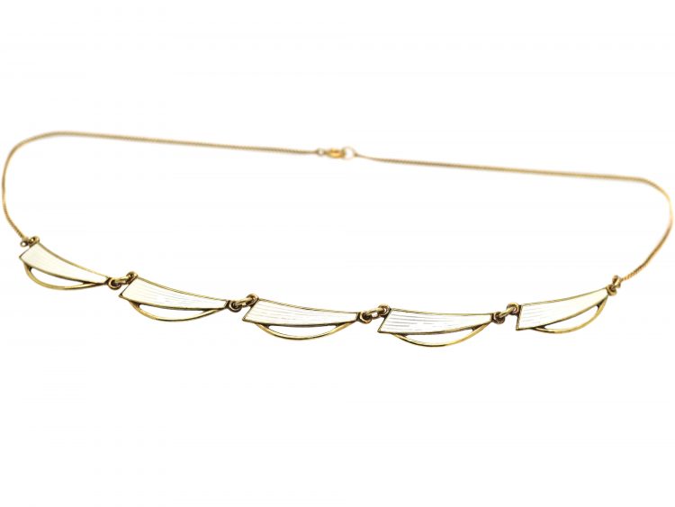 Mid 20th Century Silver & White Enamel Sail Necklace by Aksel Holmsen