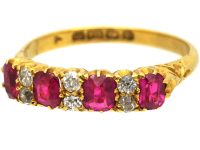 Edwardian 18ct Gold, Four Stone Ruby & Diamond Ring