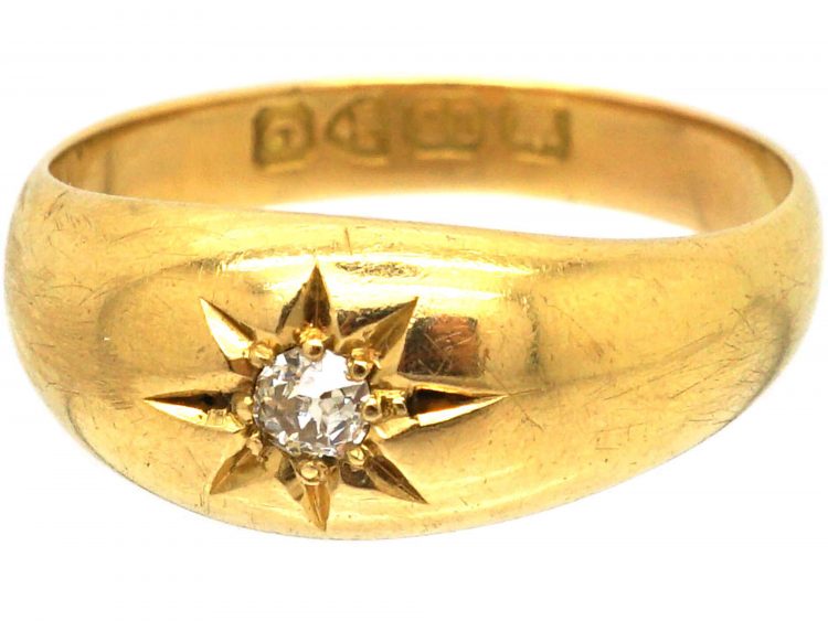 Victorian 18ct Gold, Single Stone Diamond Gypsy Ring