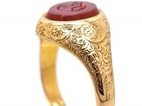Victorian 15ct Gold & Carnelian Signet Ring with Initial D