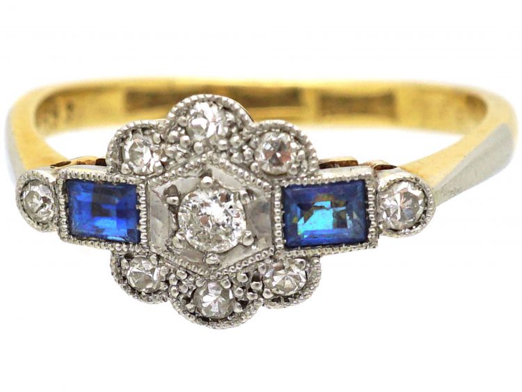 Art Deco 18ct Gold & Platinum, Sapphire & Diamond Ring