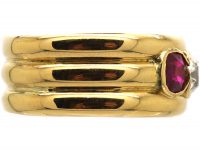 Retro 18ct Gold, Red, White & Blue Gem Set Ring
