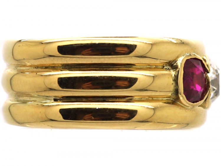 Retro 18ct Gold, Red, White & Blue Gem Set Ring