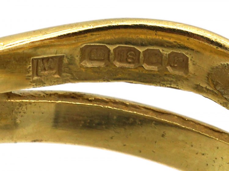 1970s 18ct Gold & Green Enamel Snake Ring
