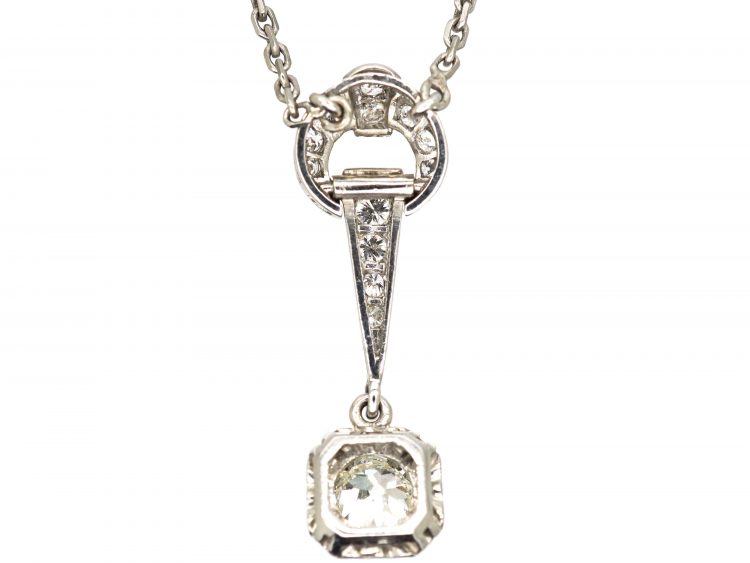 Art Deco Platinum & Diamond Pendant on Platinum Chain