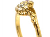 Edwardian 18ct Gold Ruby & Diamond Double Daisy Cluster Ring