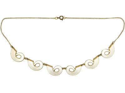 Norwegian Mid 20th Century Silver & White Enamel Curve Necklace