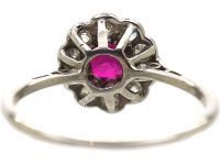 Edwardian Platinum, Ruby & Diamond Cluster Ring