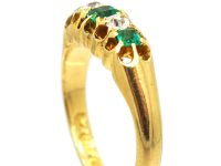 Victorian 18ct Gold, Emerald & Diamond Five Stone Ring