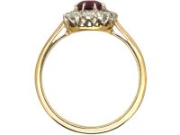Retro 18ct Gold, Ruby & Diamond Oval Cluster Ring