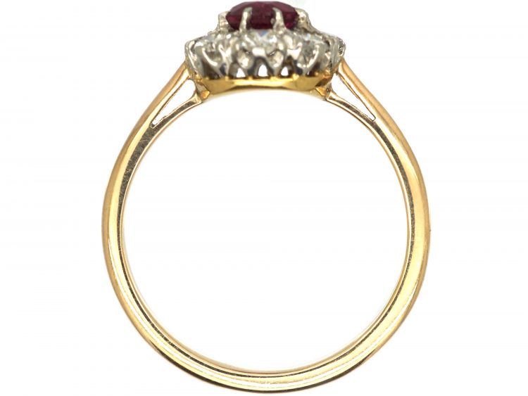 Retro 18ct Gold, Ruby & Diamond Oval Cluster Ring