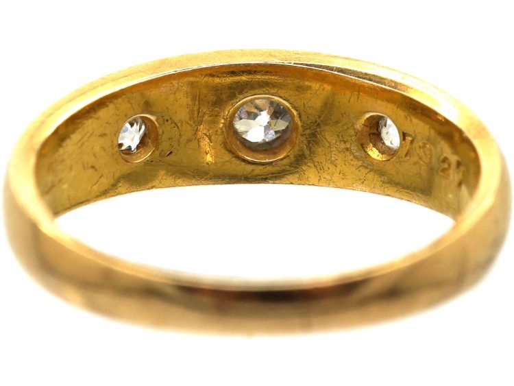 Edwardian 18ct Gold, Three Stone Diamond Gypsy Ring
