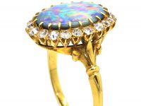 Edwardian 18ct Gold, Precious Black Opal & Diamond Cluster Ring