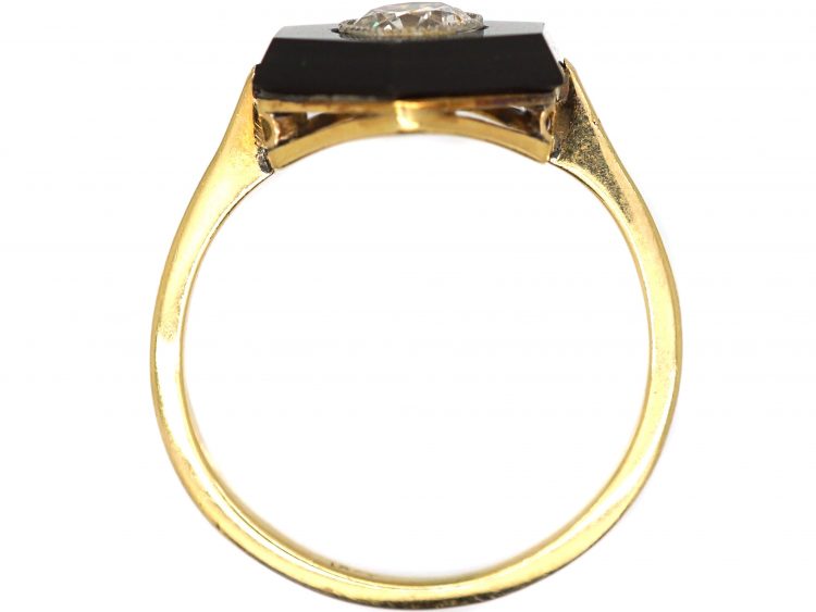Art Deco 18ct Gold, Onyx & Diamond Hexagonal Ring