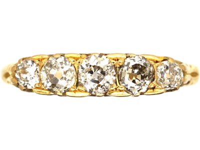 Edwardian 18ct Gold, Five Stone Diamond Carved Half Hoop Ring