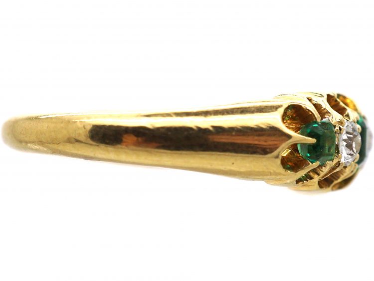 Victorian 18ct Gold, Emerald & Diamond Five Stone Ring