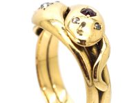 Victorian 18ct Gold Double Snake Ring set with Rubies & Diamonds