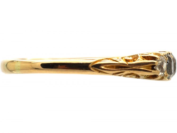 Edwardian 18ct Gold, Five Stone Diamond Carved Half Hoop Ring