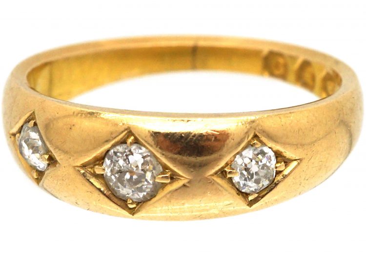 Edwardian 18ct Gold, Three Stone Diamond Gypsy Ring