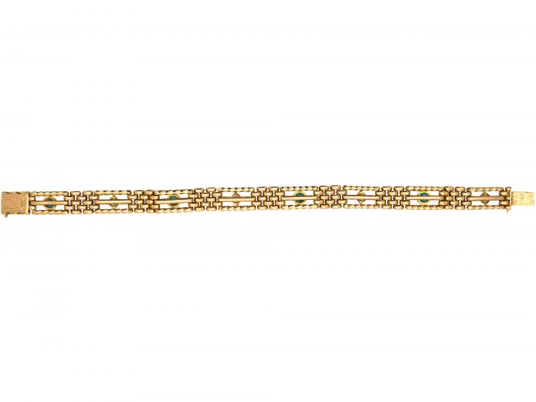 Edwardian 15ct Gold Turquoise & Diamond Gate Bracelet
