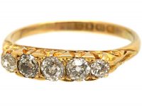 Edwardian 18ct Gold, Five Stone Diamond Carved Half Hoop Ring