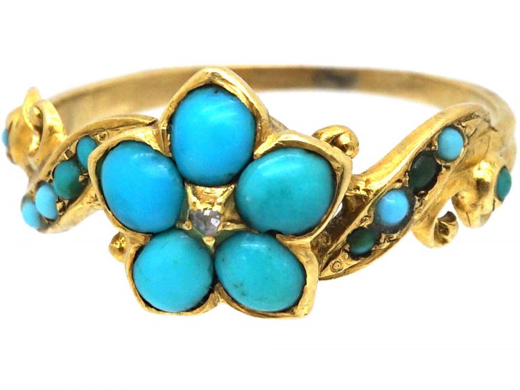 Regency 15ct Gold Turquoise & Diamond Forget Me Not Cluster Ring