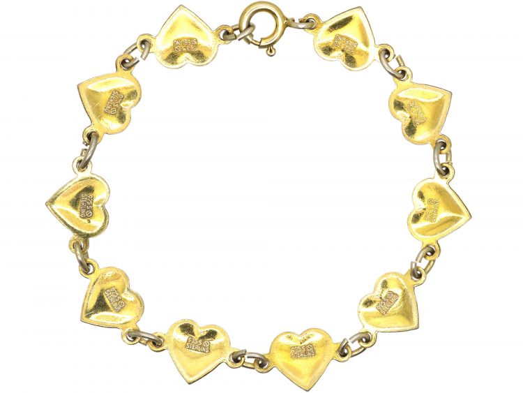 Mid 20th Century Norwegian Silver & Blue Enamel Hearts Bracelet