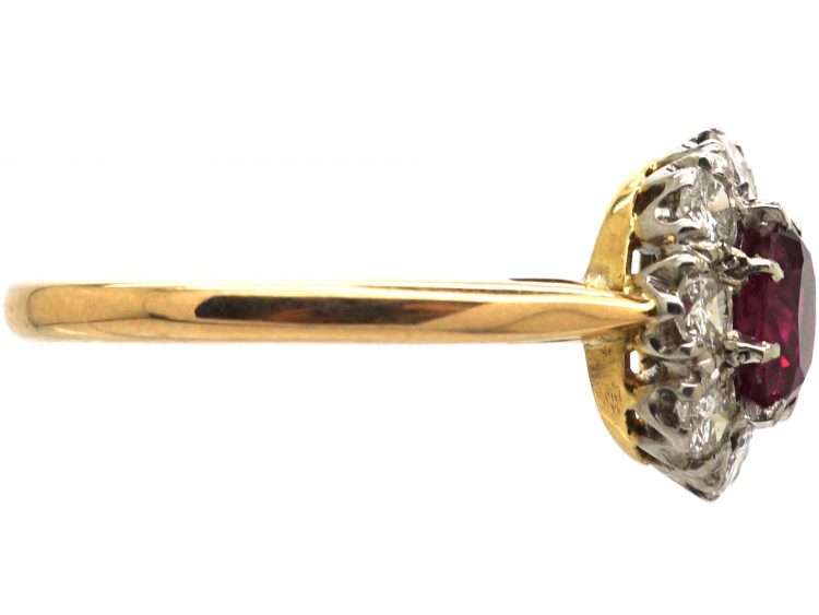 Retro 18ct Gold, Ruby & Diamond Oval Cluster Ring