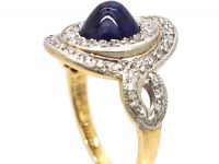 Art Deco 18ct Gold & Platinum, Cabochon Sapphire & Diamond Cluster Ring by Bailey Banks & Biddle