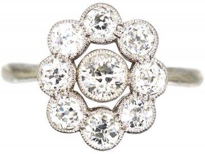 Edwardian 18ct White Gold, Diamond Oval Cluster Ring